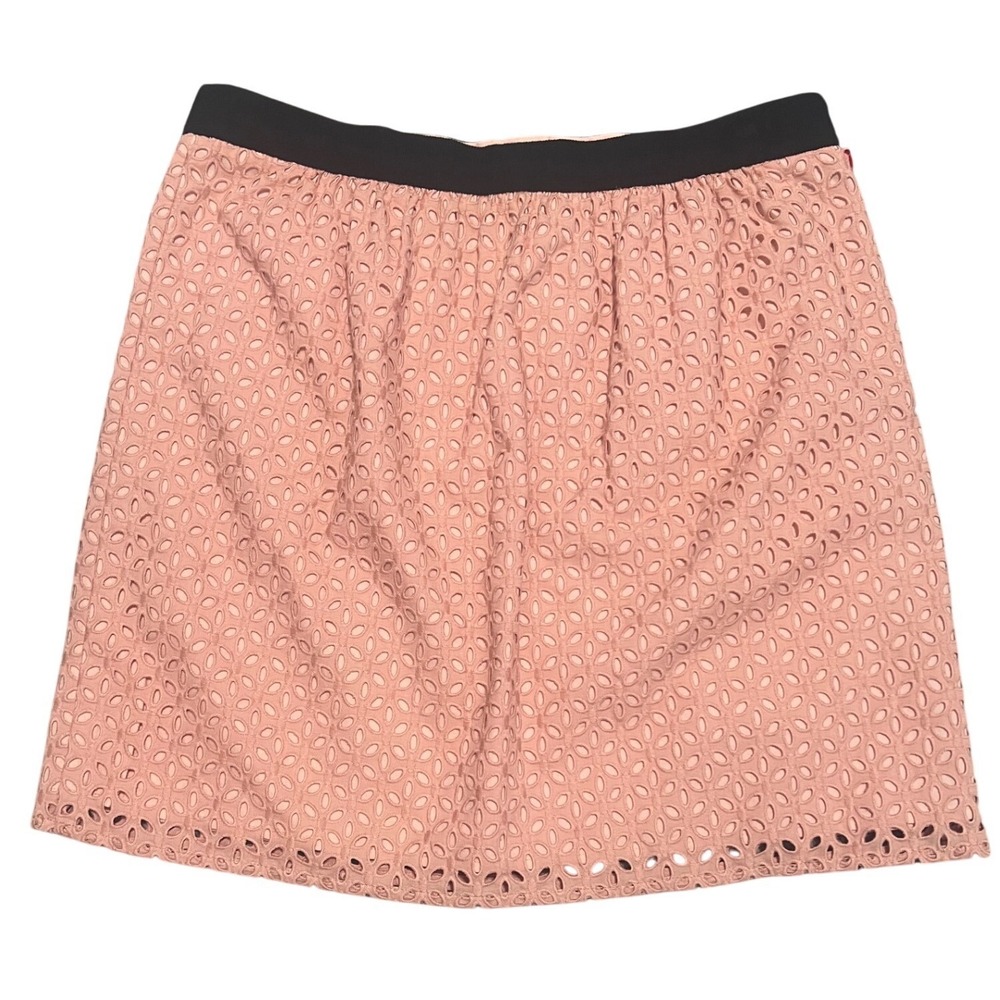 LOFT‎ Eyelet Skirt Black Waistband Lined A-Line Casual Pink Size 8 - Picture 2 of 5